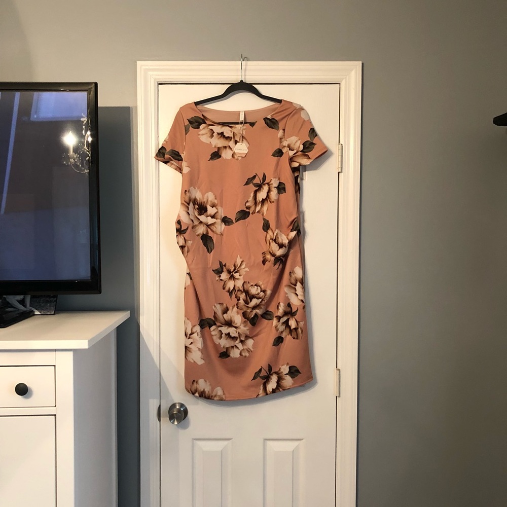 Blush colored. Floral print, maternity dress